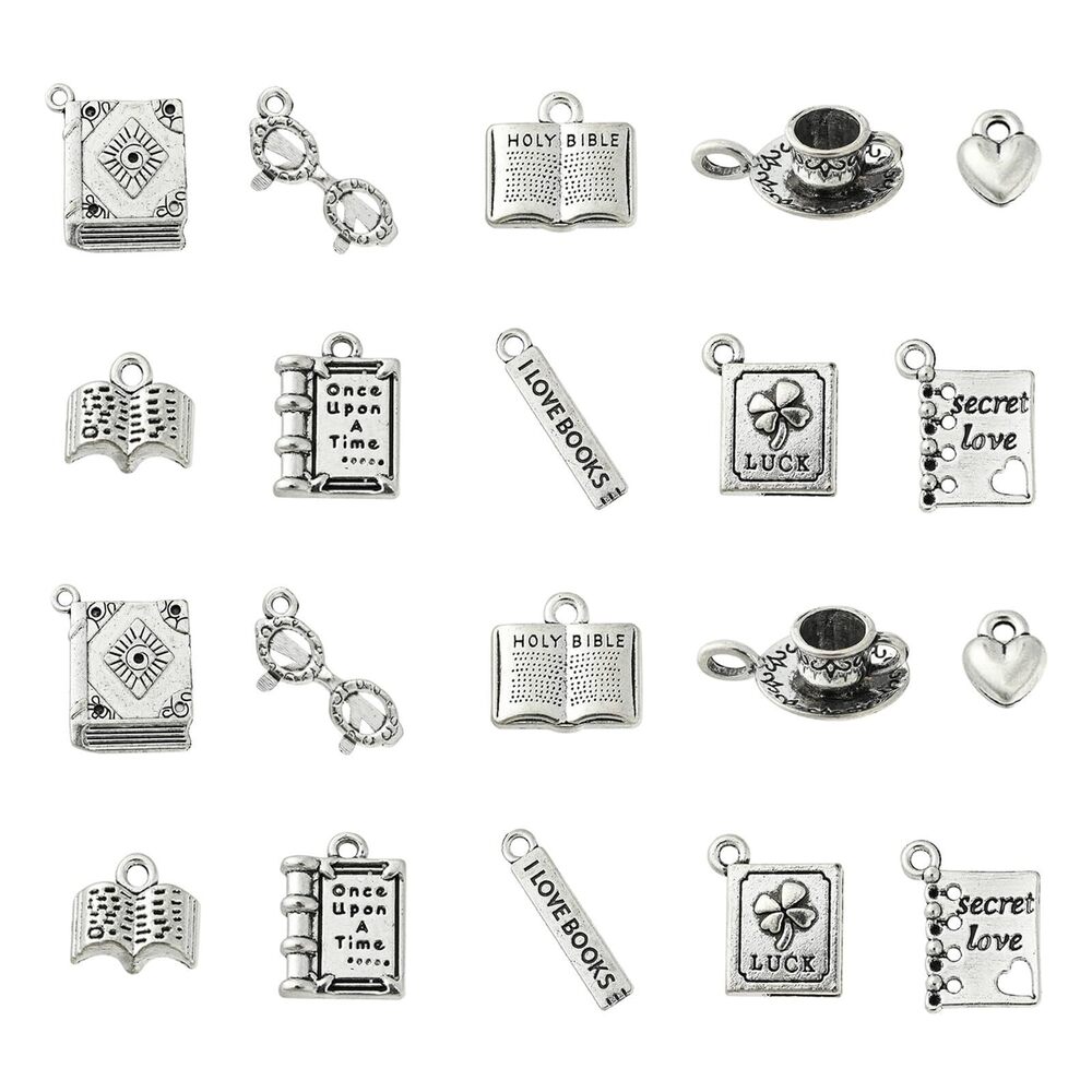 2012 50 Pcs 10 Style Antique Silver Library Themed Charms Vintage Alloy